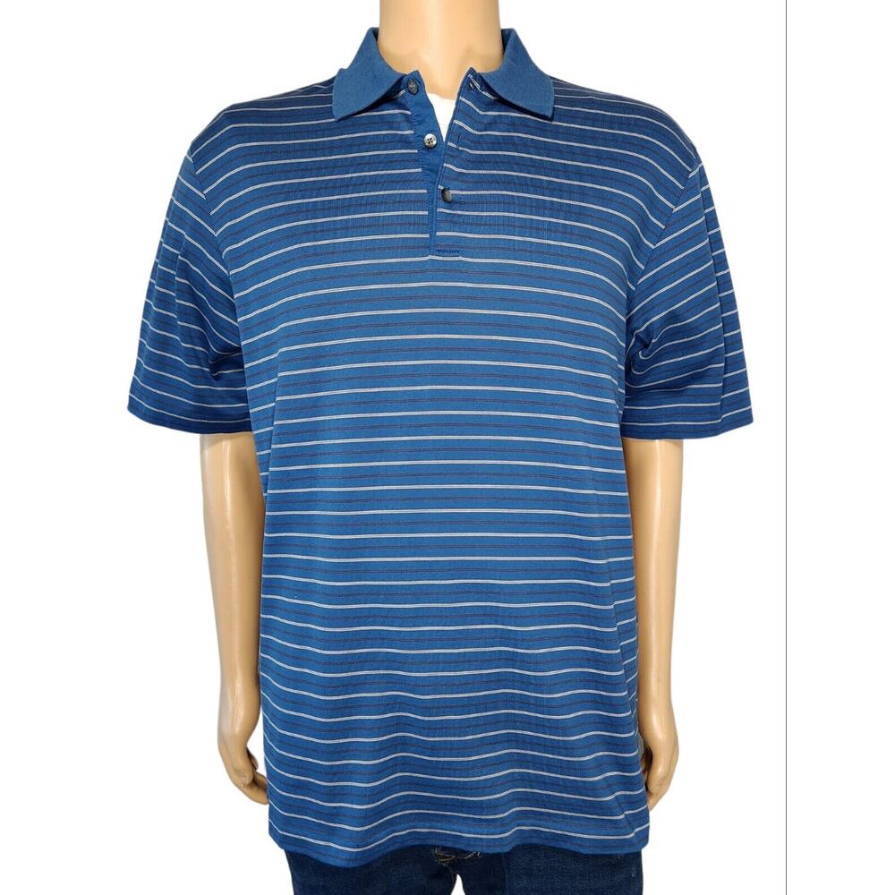 Nike Fit Dry Tiger Woods Collection Polo Blue Striped Mens Size Medium- Arm Logo